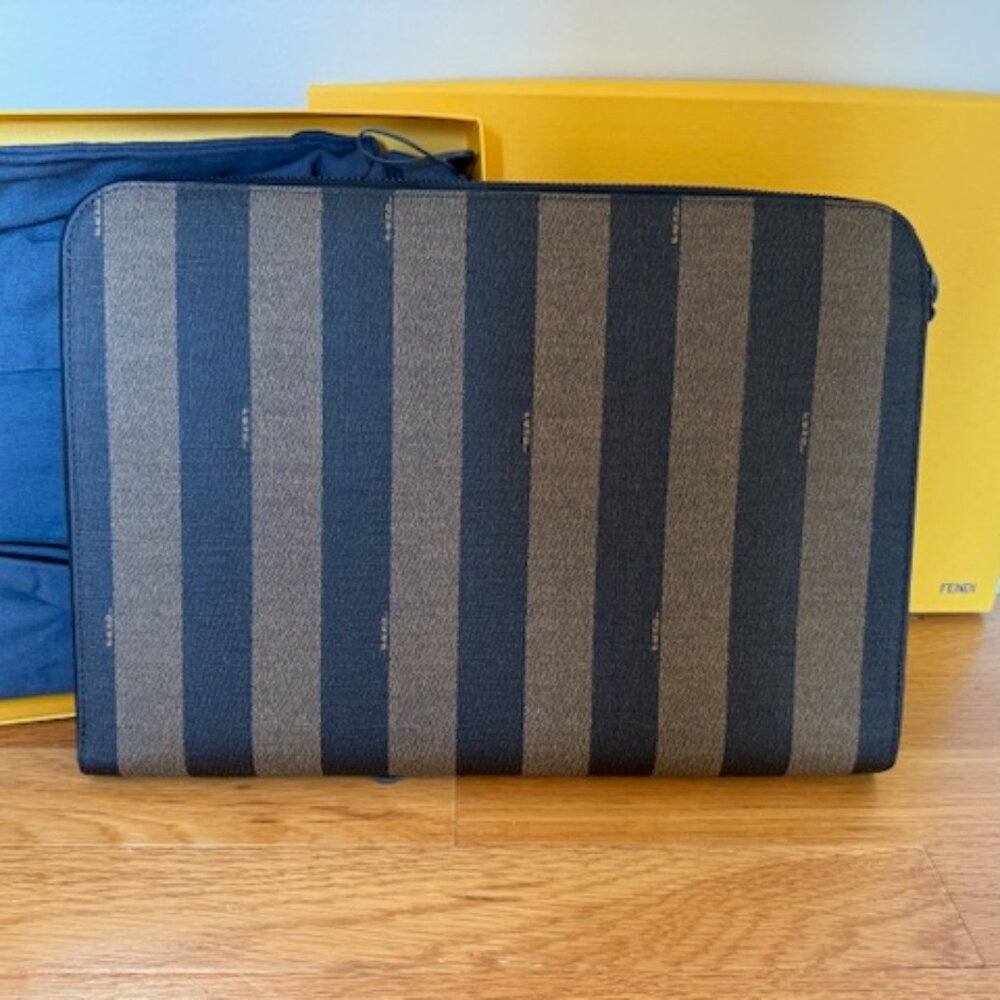 FENDI PEQUIN STRIPE CANVAS PORTFOLIO * NEVER USED!